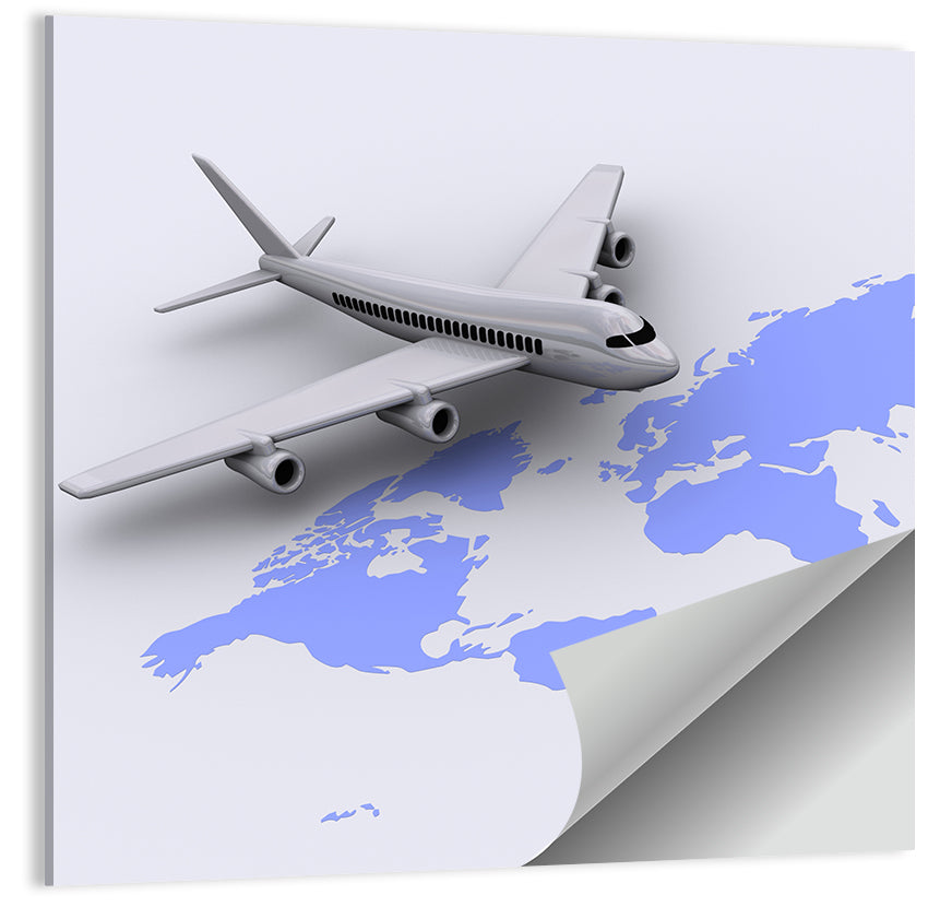 Airplane Over World Map Wall Art