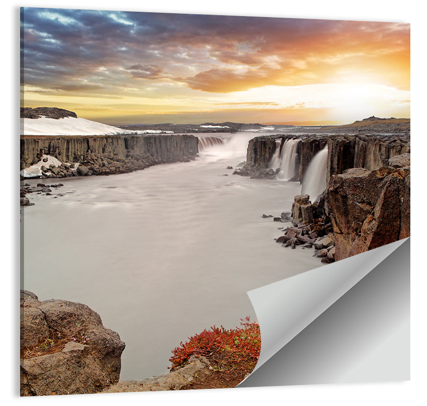 Selfoss Waterfall at Sunset Wall Art