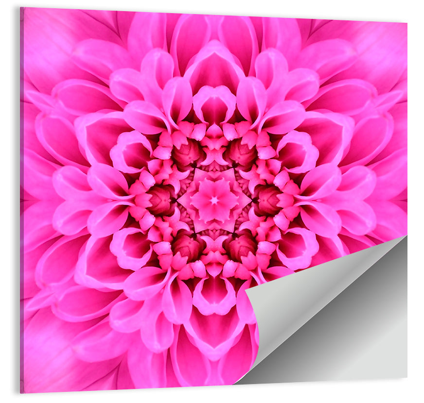 Kaleidoscopic Chrysanthemum Mandala in Magenta Wall Art