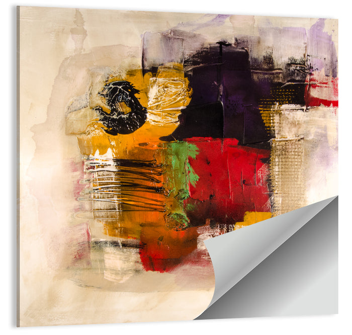 Bold Color Block Abstract with Black Circle Wall Art as a poster print