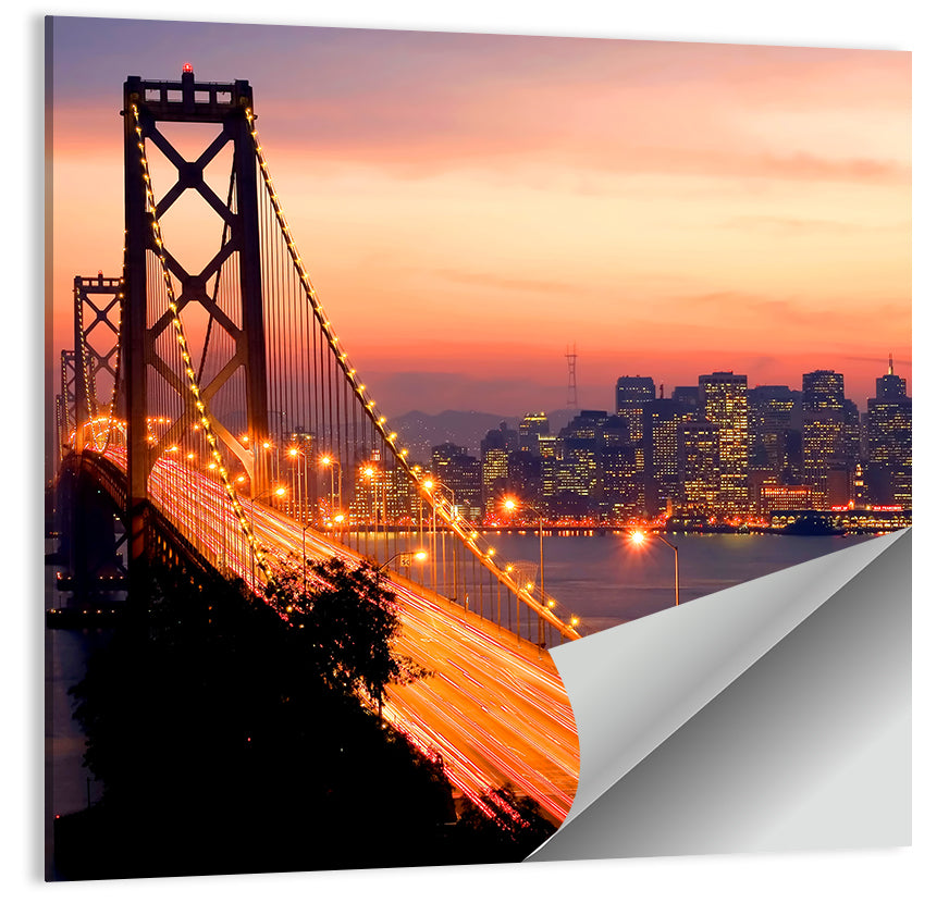 Bay Bridge Light Trails at Sunset Wall Art