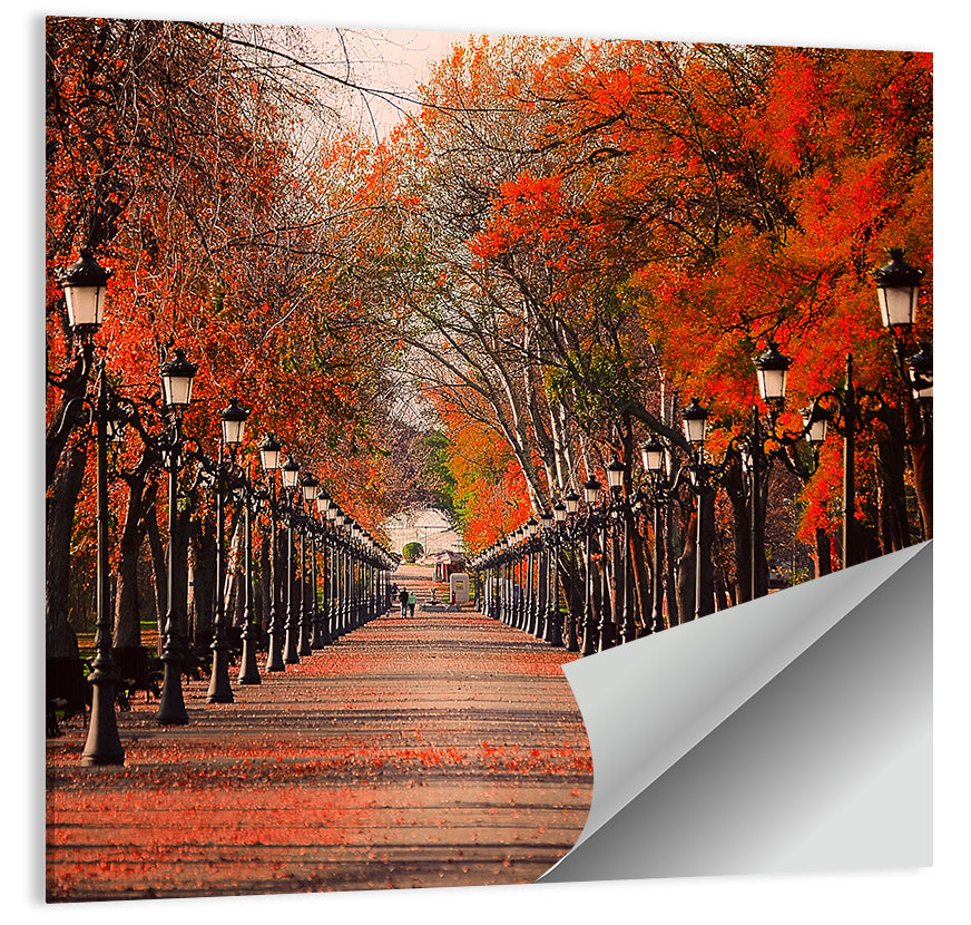 Autumn Park Path with Vintage Lampposts Wall Art