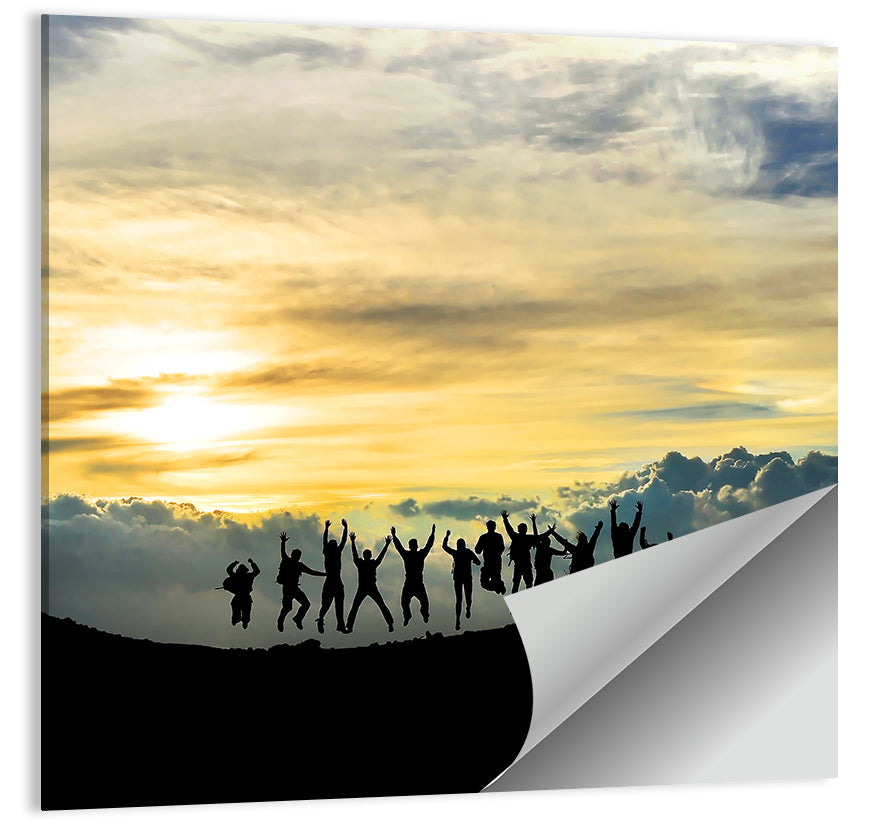 Golden Team Silhouettes at Sunset Wall Art