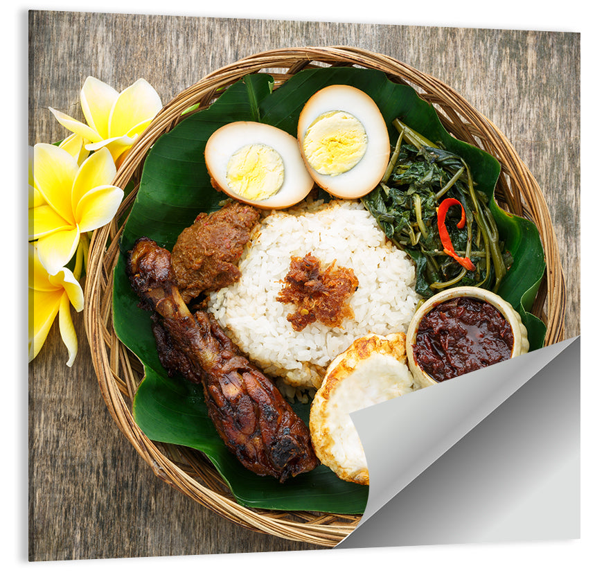 Nasi Campur in Woven Basket Wall Art