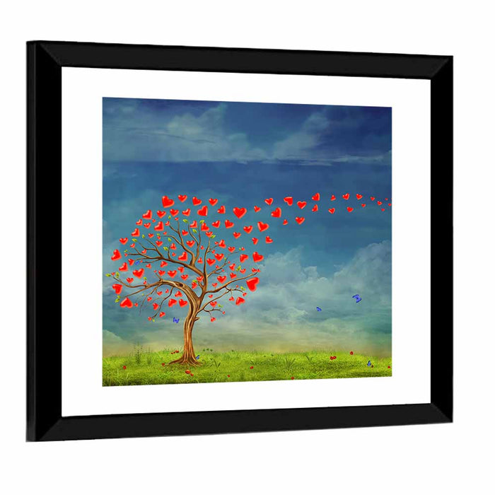 Tree of Red Hearts Wall Art as a framed print