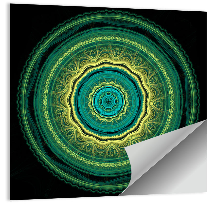 Hypnotic Teal Glow Mandala Wall Art