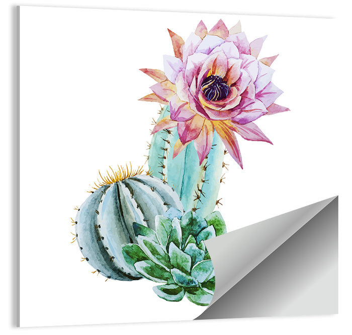 Blooming Cactus Watercolor Wall Art as a poster print