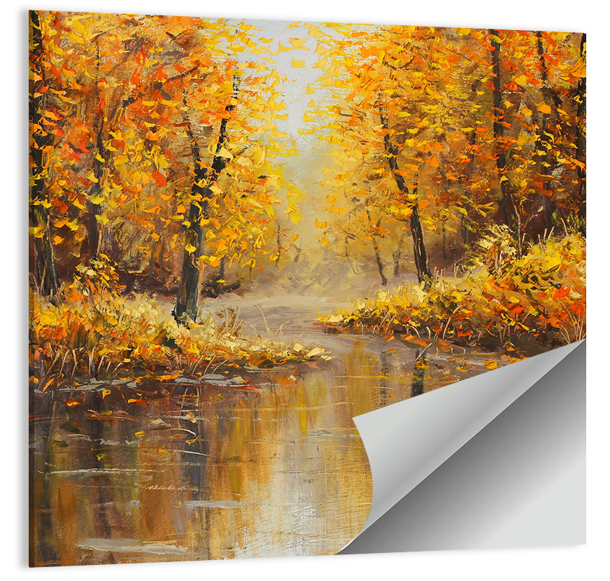 Golden Autumn River Reflection Wall Art