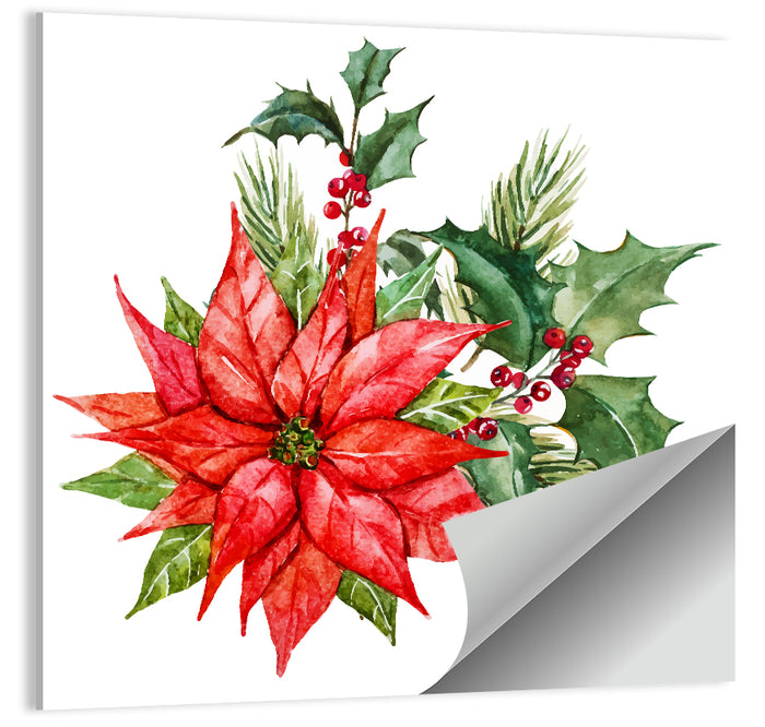 Christmas Poinsettia Watercolor Wall Art as a poster print