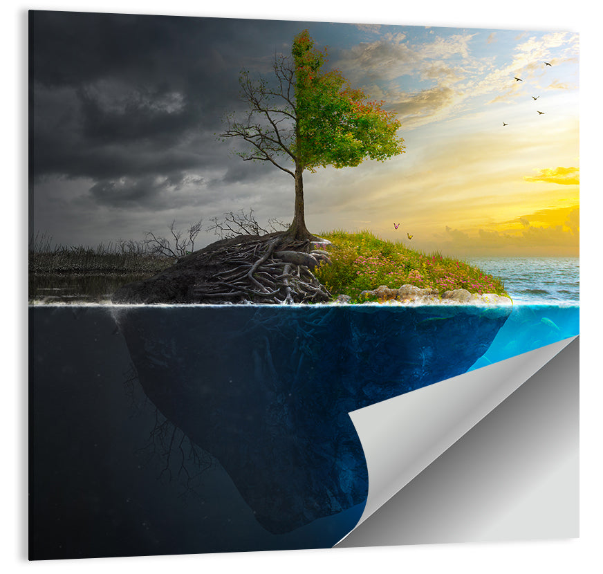 Split Island Tree of Duality Wall Art