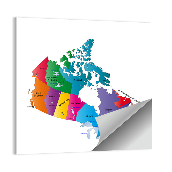 Colorful Canada Map Illustration Wall Art as a poster print