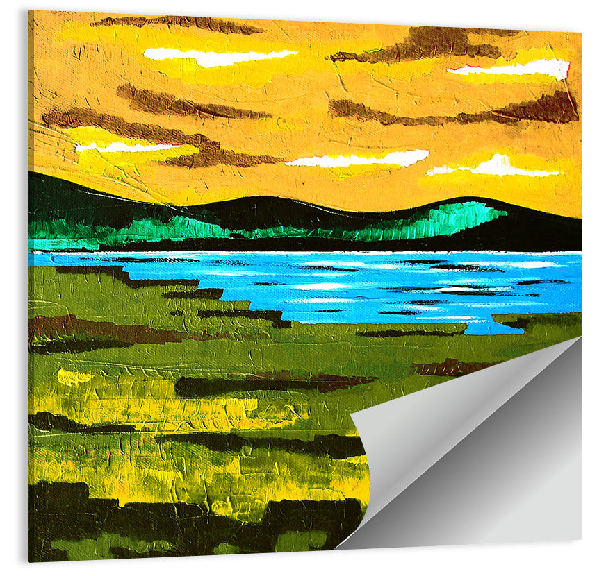 Golden Hour Mountain Lake Abstract Wall Art