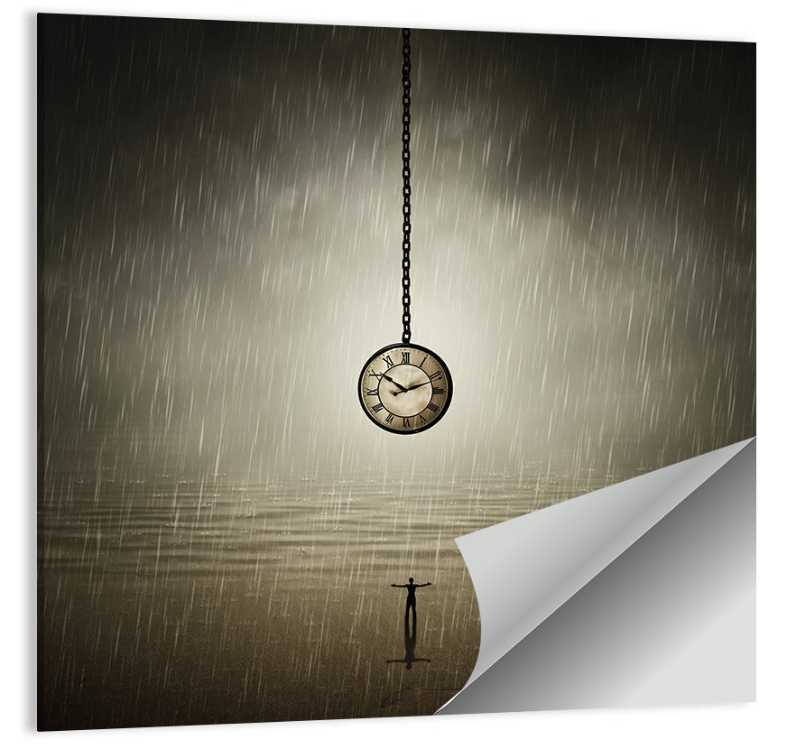 Suspended Pocket Watch in Rain Wall Art