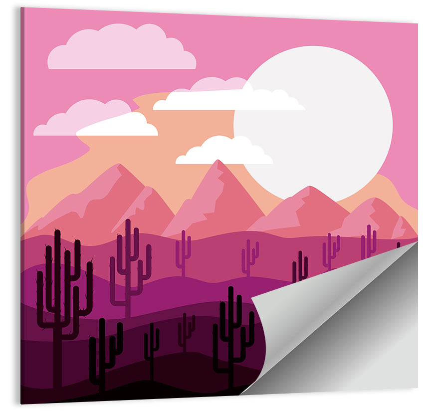 Saguaro Sunset Illustration Wall Art
