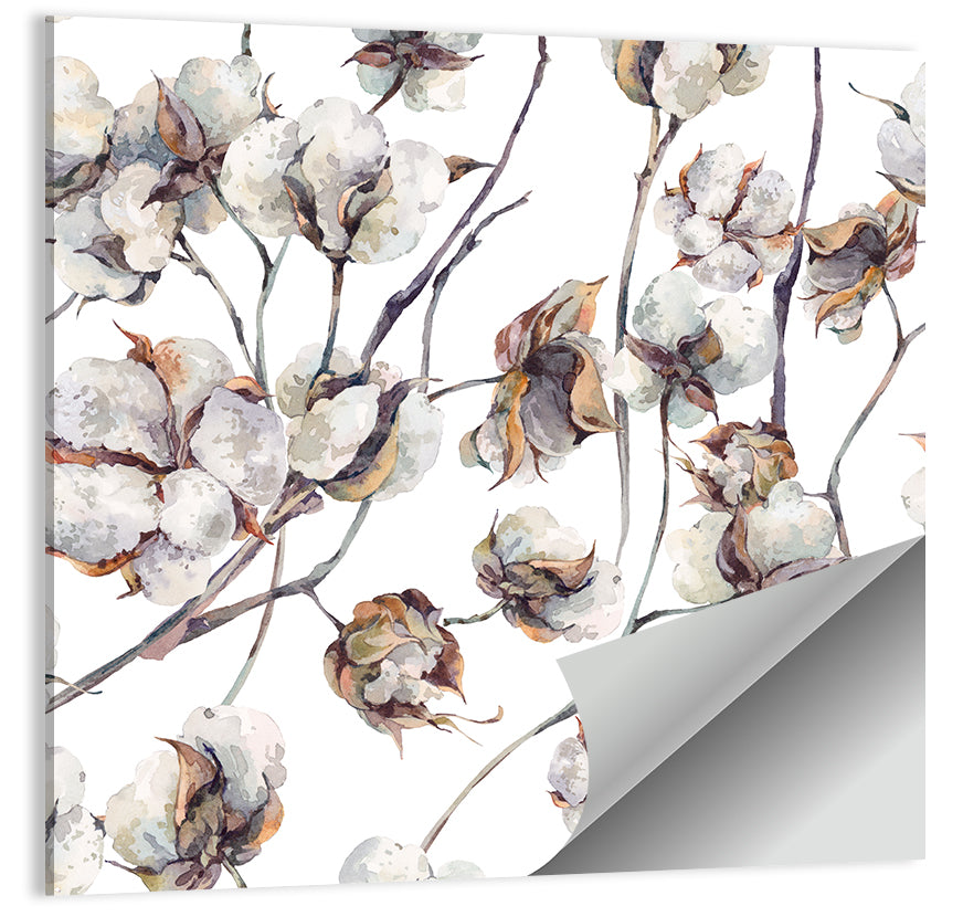 Watercolor Cotton Bolls Wall Art
