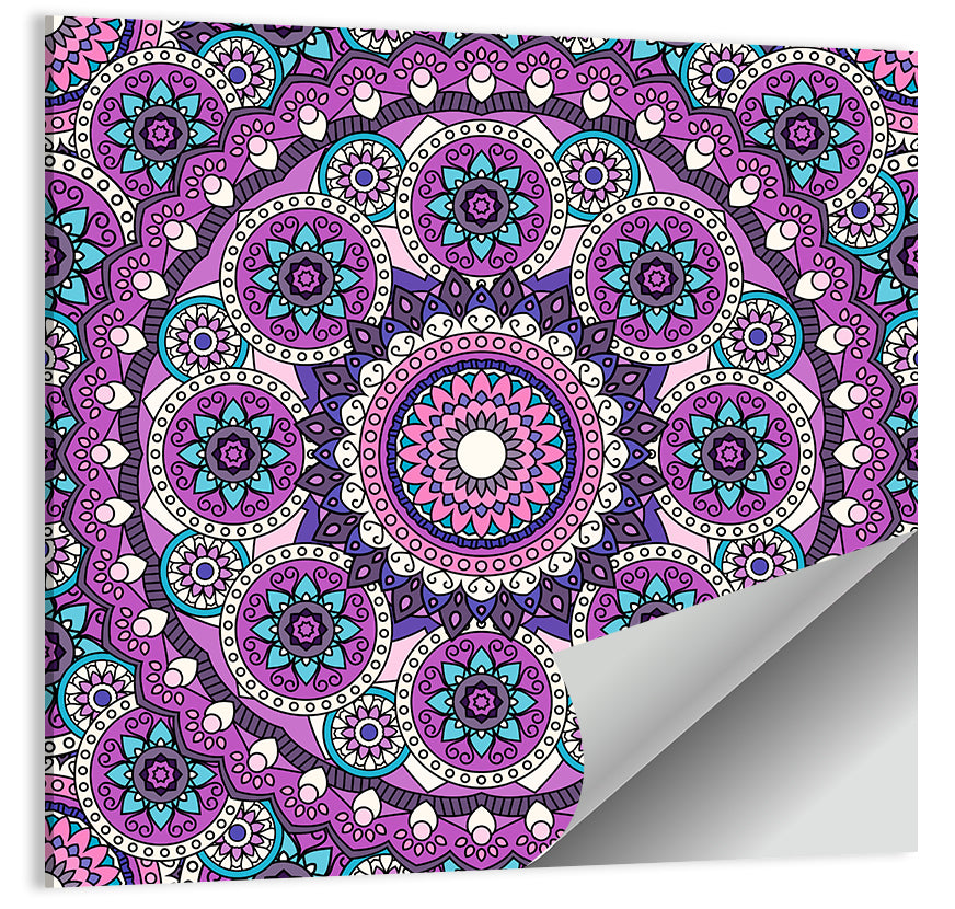 Vibrant Purple Teal Mandala Pattern Wall Art