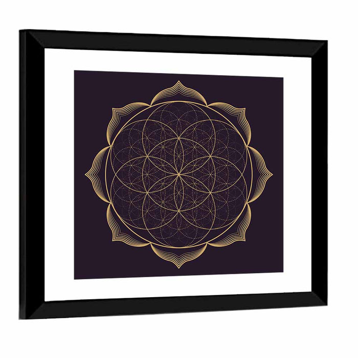 Golden Sacred Geometry Mandala Wall Art as a framed print