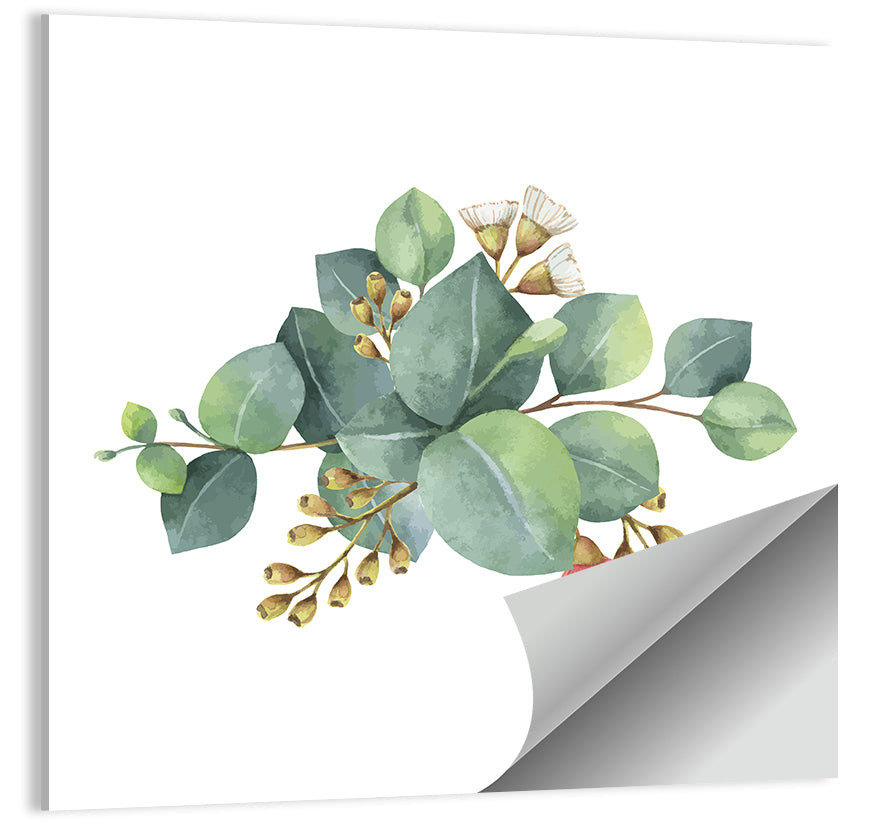 Eucalyptus Leaves with Pink Blossom Wall Art