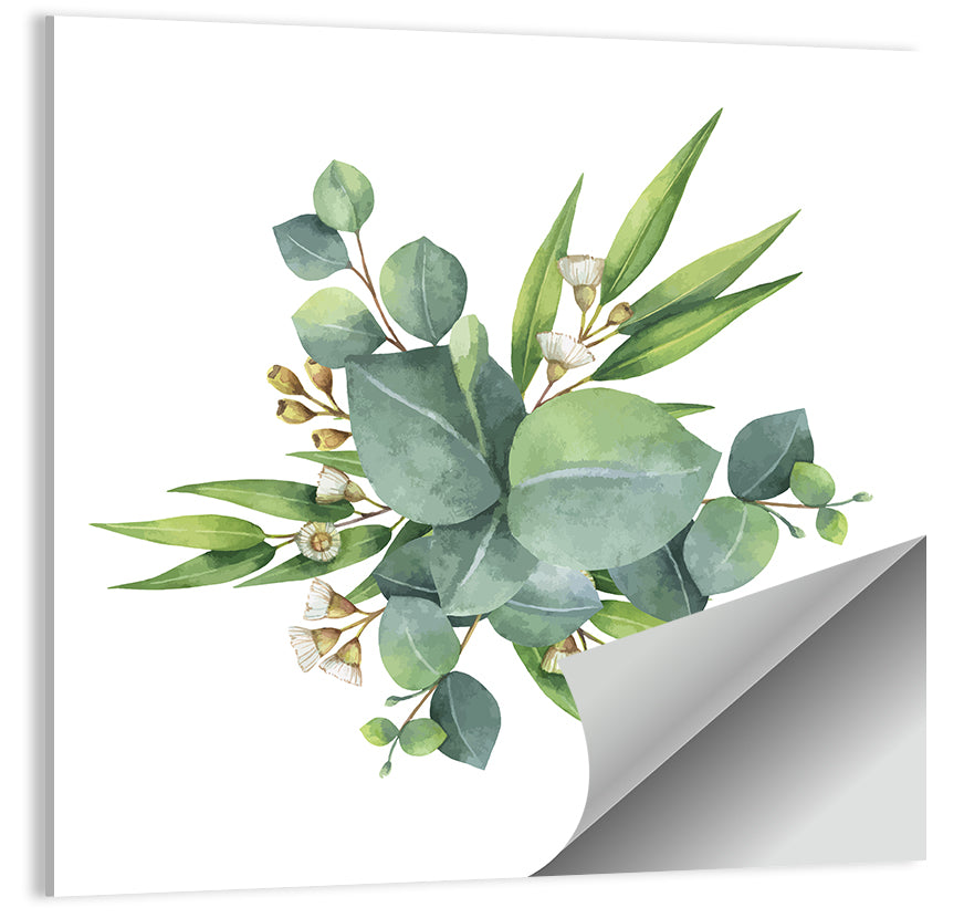 Eucalyptus Leaf Watercolor Cluster Wall Art