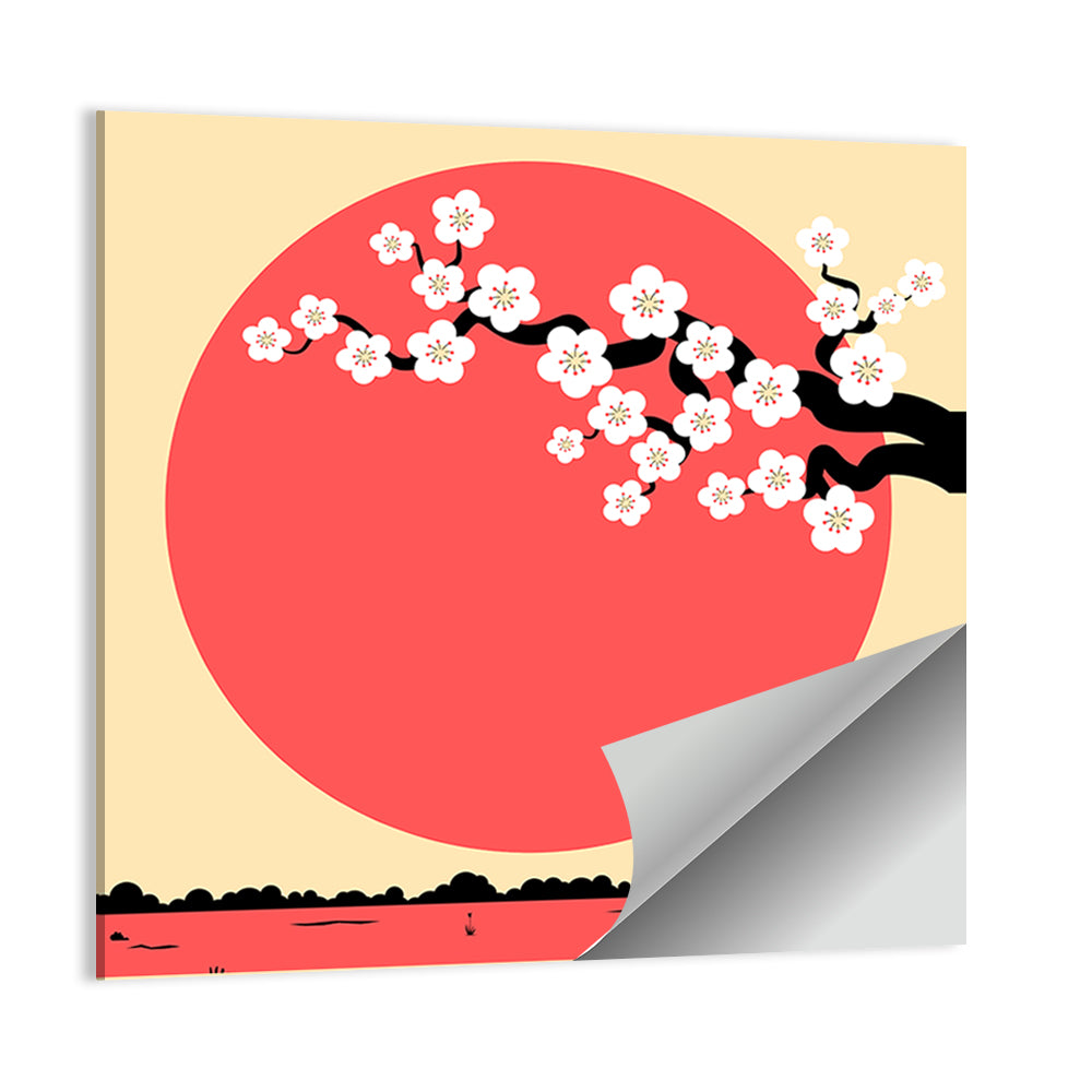 Cherry Blossom with Red Sun Wall Art