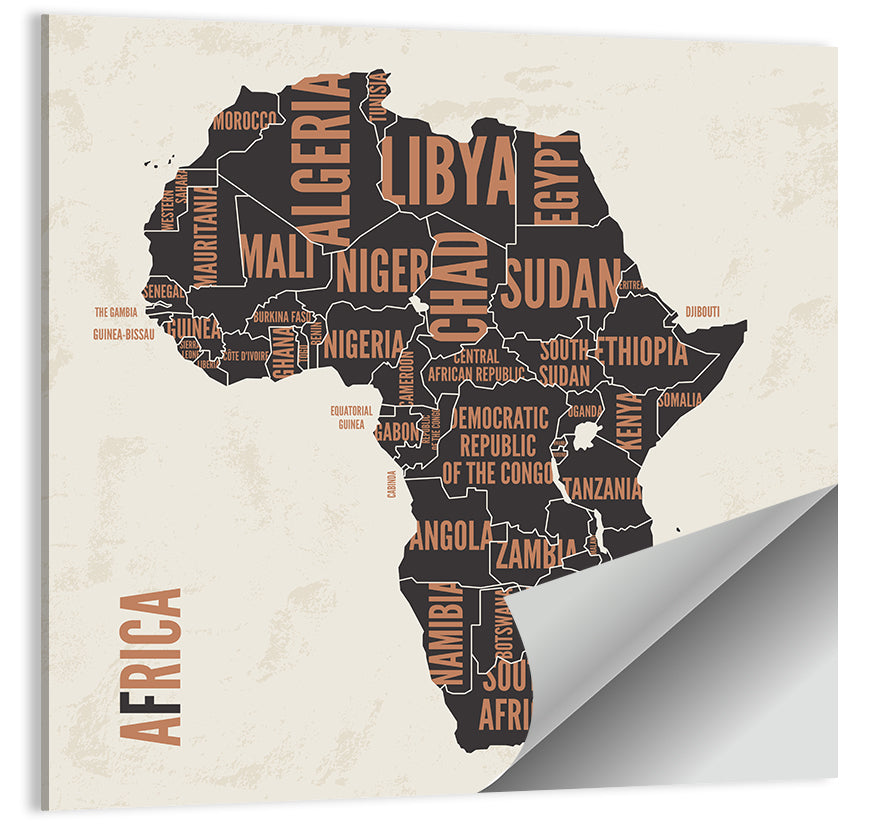 Typographic Africa Map with Country Names Wall Art