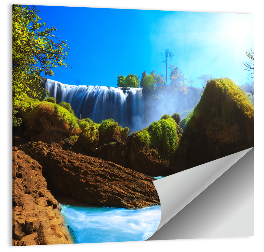 Sunlit Turquoise Waterfall Wall Art