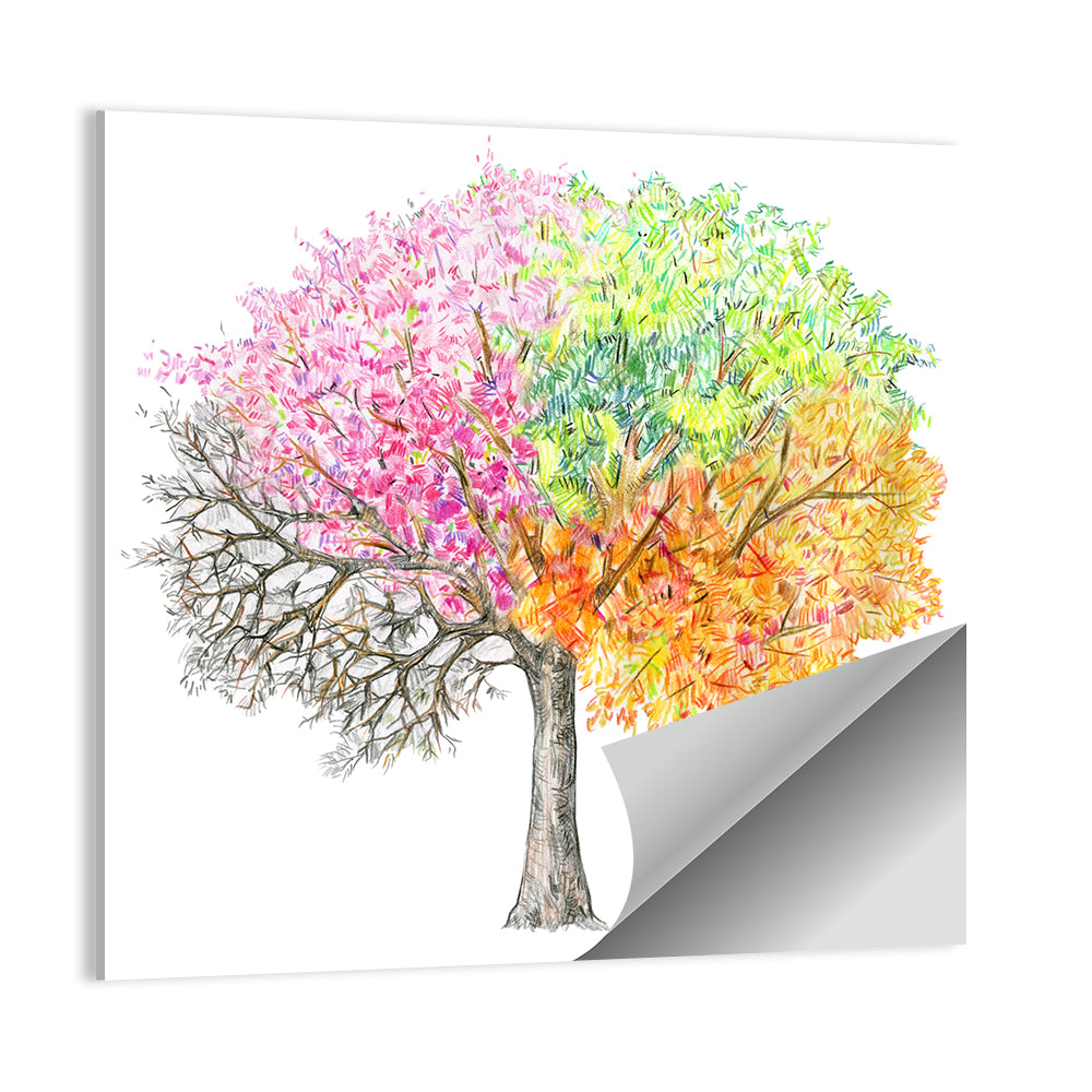 Four Seasons Tree Illustration Wall Art