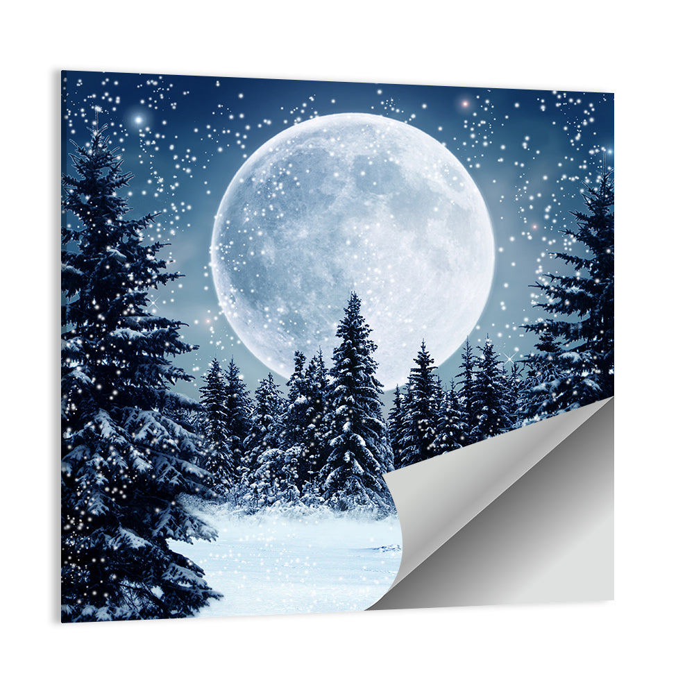 Full Moon Over Snowy Pines Wall Art