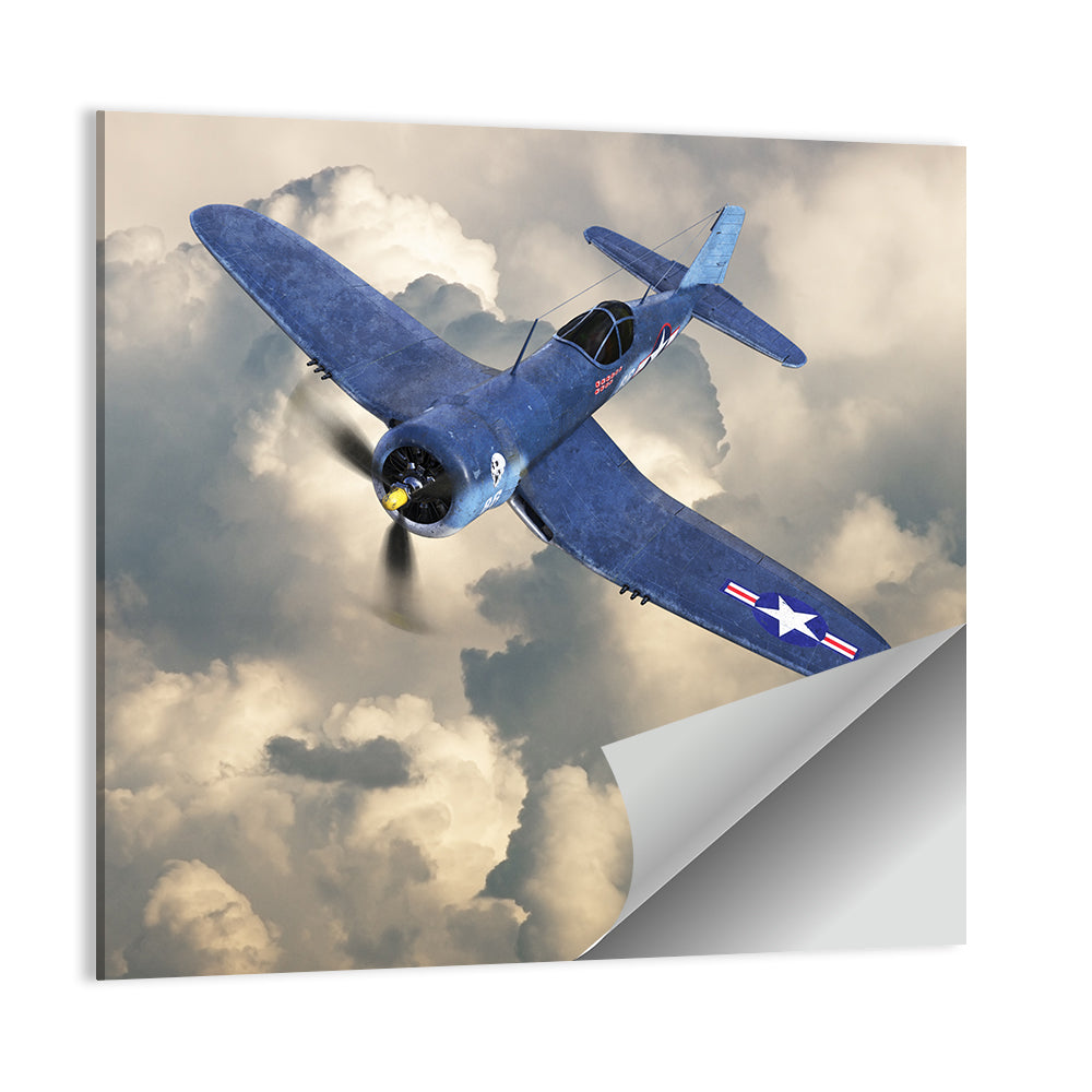 Wwii Fighter Plane Over Clouds Wall Art