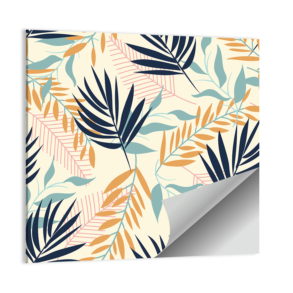 Cream and Navy Summer Leaves Pattern Wall Art