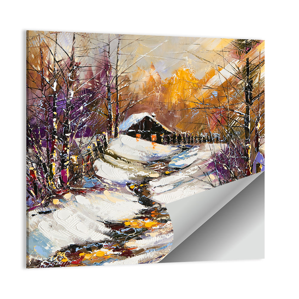 Snowy Path to Cabin Wall Art