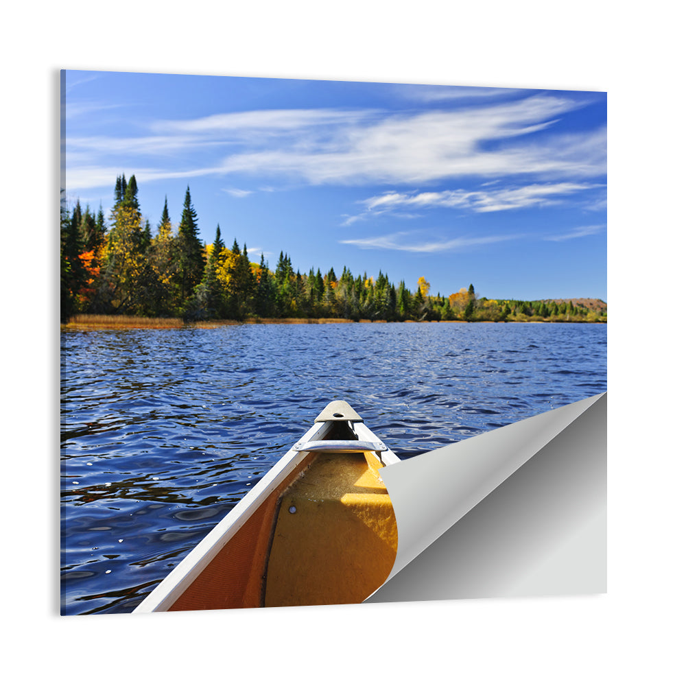 Yellow Canoe Bow on Blue Lake Wall Art