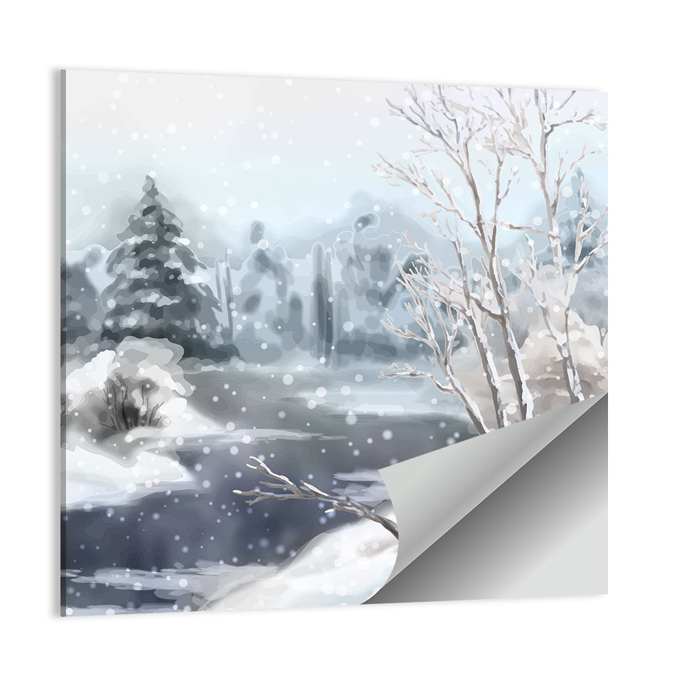 Snowy Stream in Winter Forest Wall Art