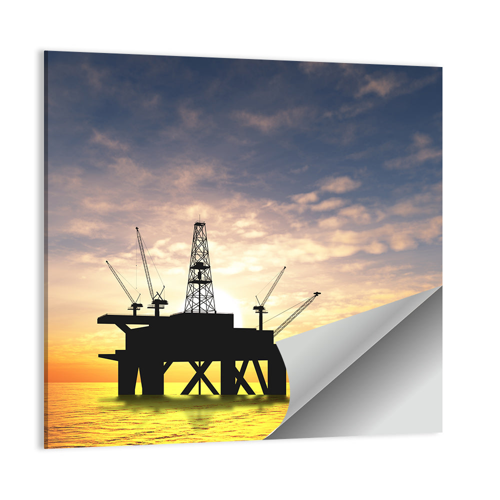 Sunset Oil Rig Silhouette Wall Art