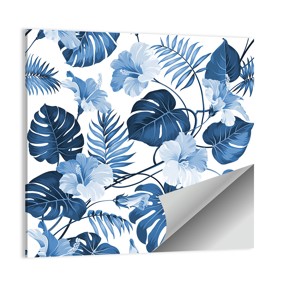 Blue Tropical Palm Leaves Wall Art