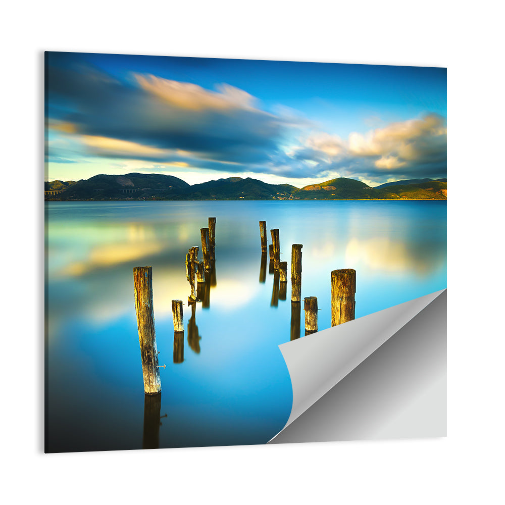 Golden Hour Pier on Lake Wall Art