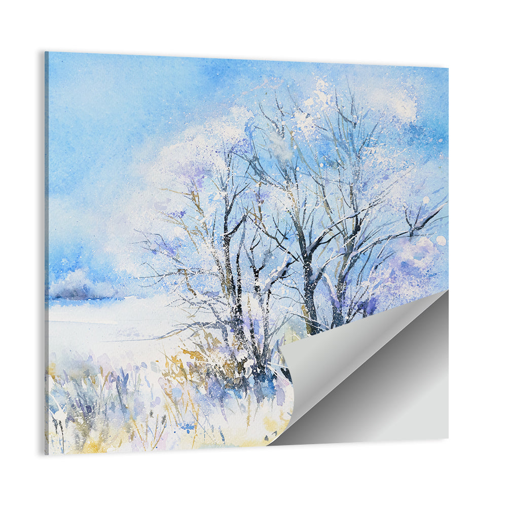 Blue Watercolor Winter Landscape Wall Art