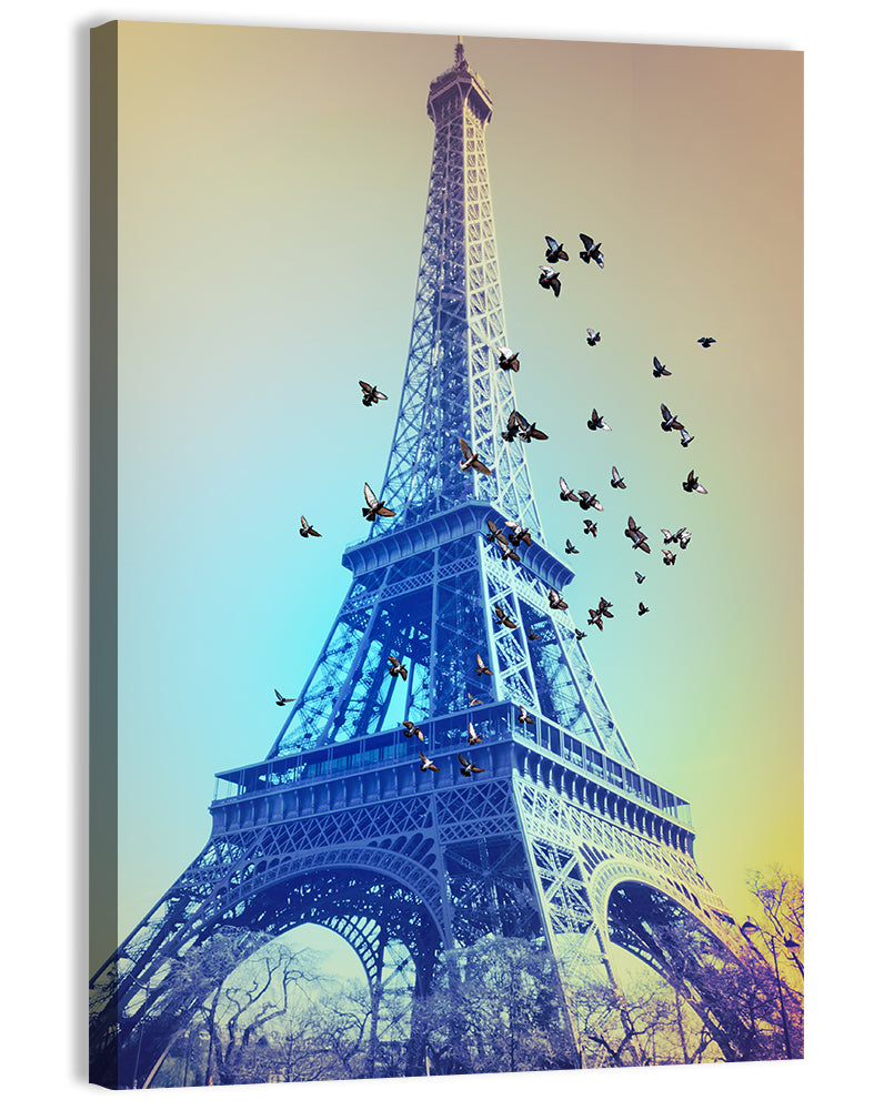Retro Eiffel Tower Illustration Wall Art, canvas print, portrait