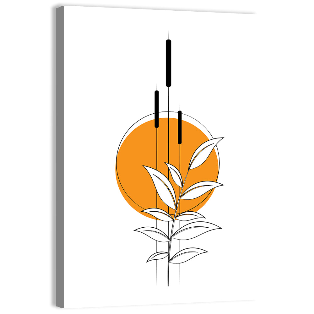Cattails and Sun Illustration Wall Art, canvas print, portrait