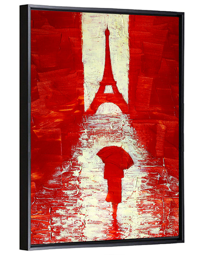 Rainy Paris Eiffel Tower Wall Art as a framed canvas