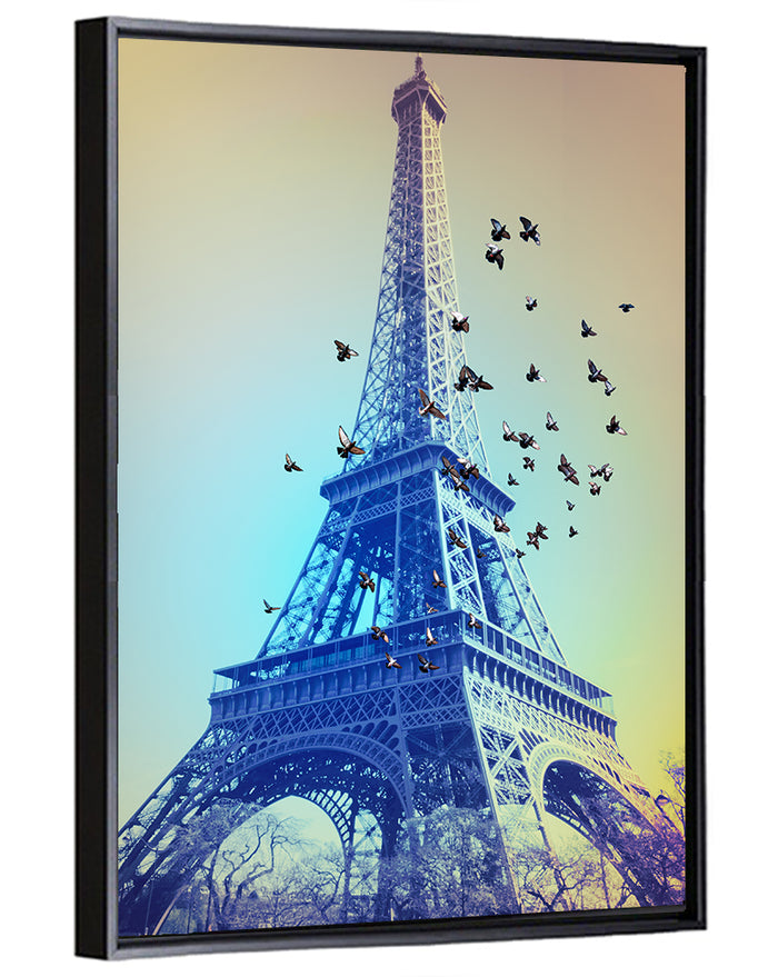 Retro Eiffel Tower Illustration Wall Art as a framed canvas