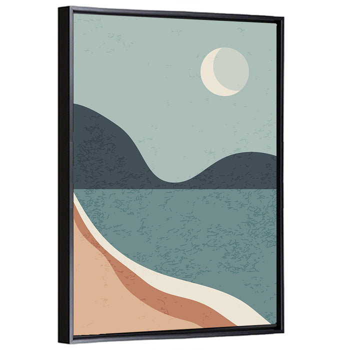 Crescent Moon Mountain Lake Wall Art as a framed canvas