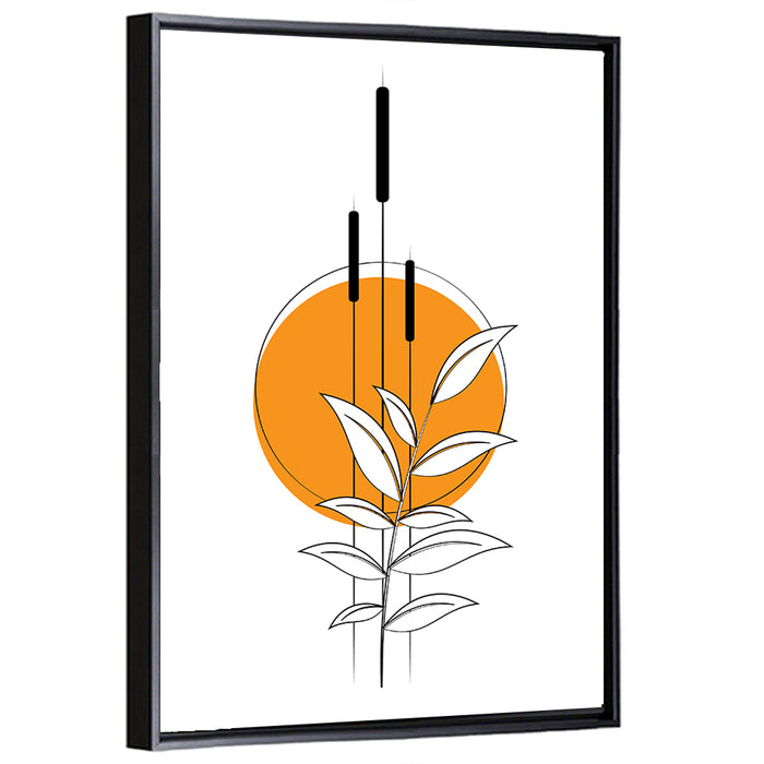 Cattails and Sun Illustration Wall Art as a framed canvas