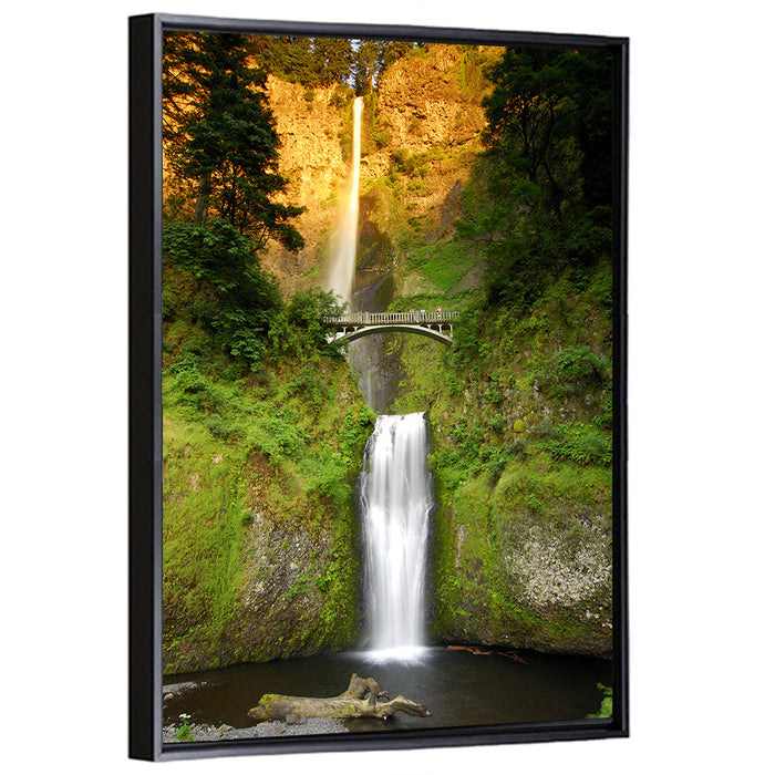 Multnomah Falls at Golden Hour Wall Art as a framed canvas