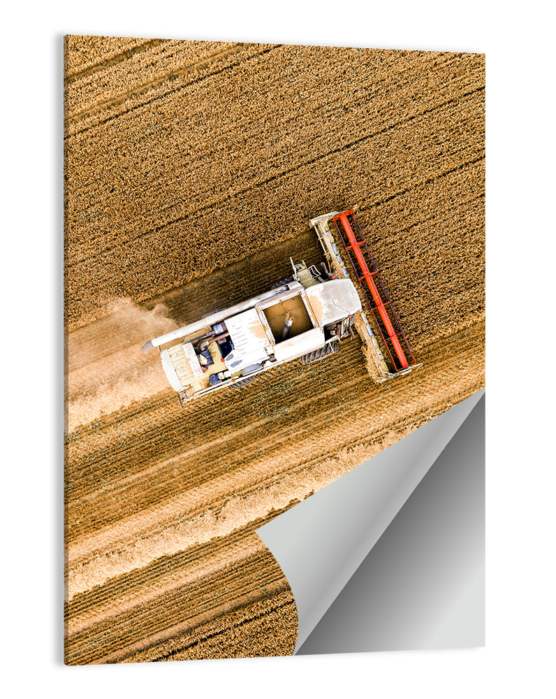 Aerial Combine Over Wheat Field Wall Art