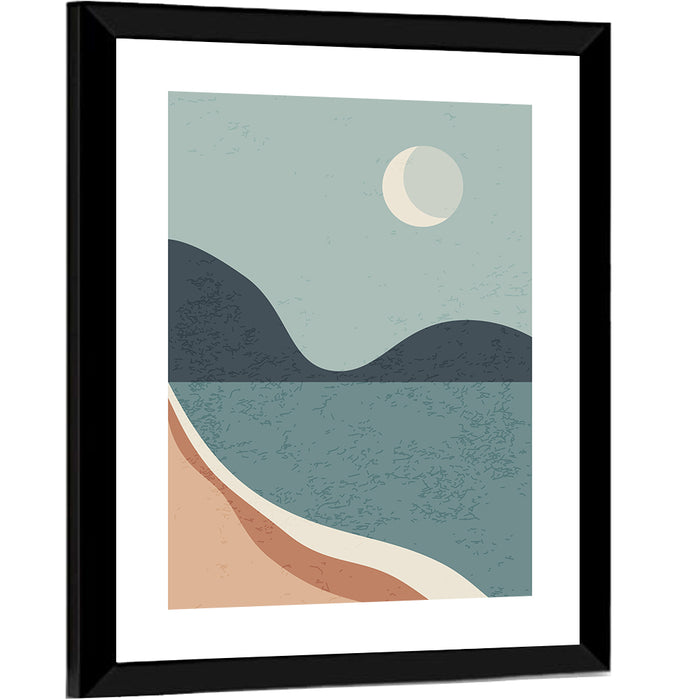 Crescent Moon Mountain Lake Wall Art as a framed print