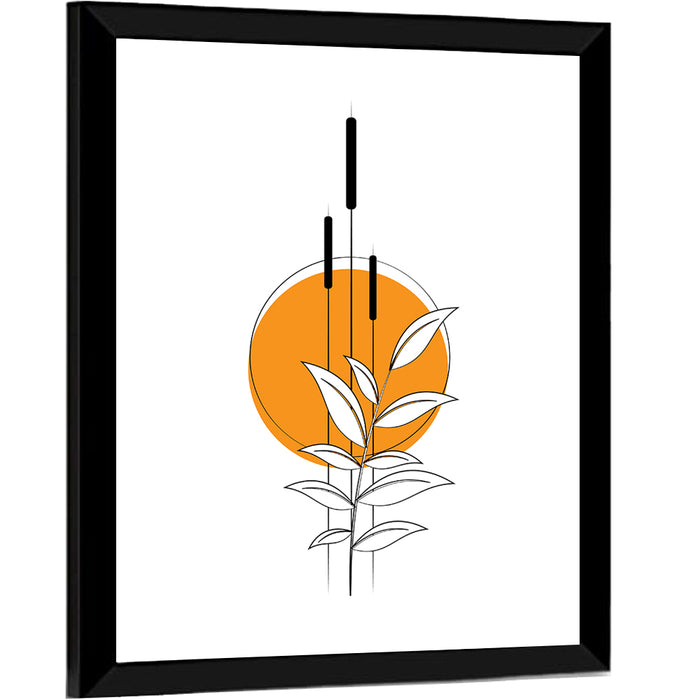 Cattails and Sun Illustration Wall Art as a framed print