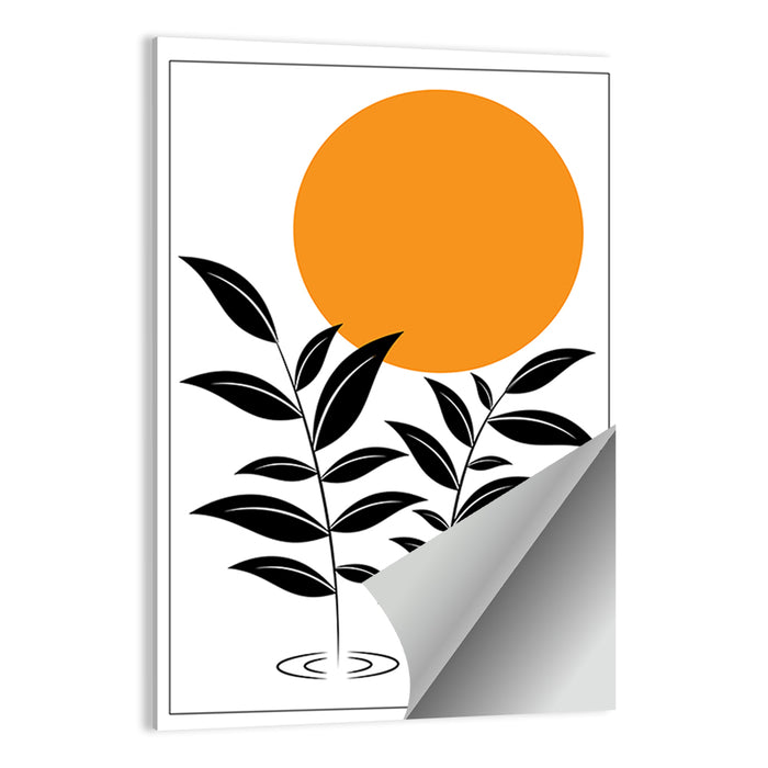 Minimalist Sun and Leaf Illustration Wall Art as a poster print