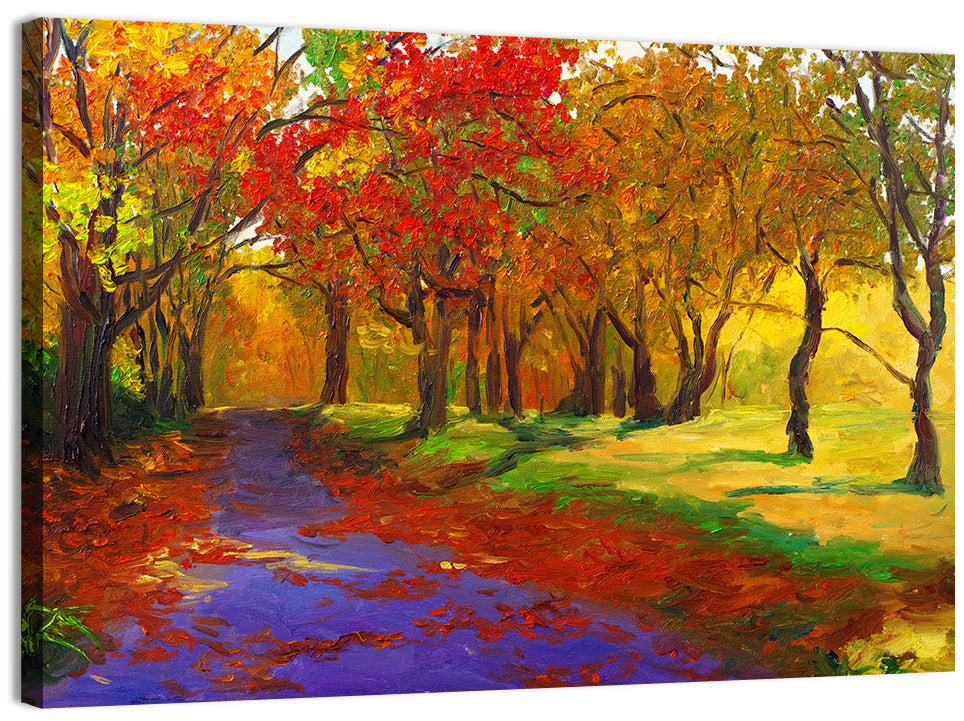 Autumn Maple Forest Path Wall Art, canvas print, landscape