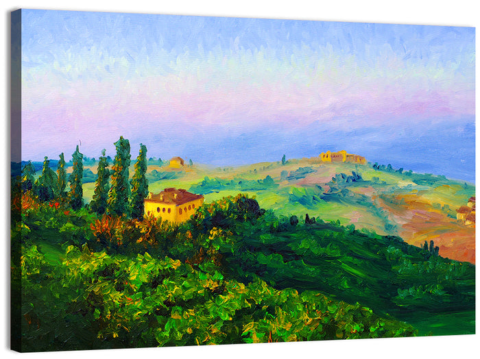 Tuscany Twilight Villa Wall Art as a canvas print